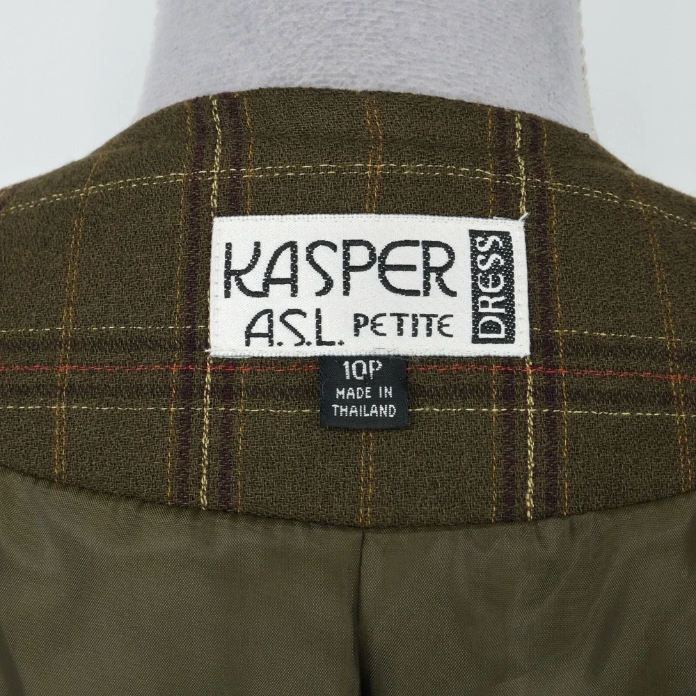 Kasper ASL Jacket Dress Petites 10P Green Plaid Tweed Pockets Lined Career Vtg - Picture 3 of 16